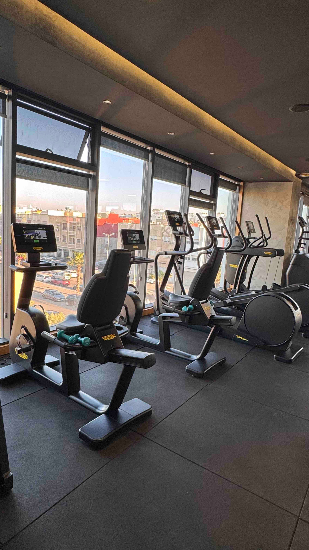 Vélos et elliptiques face aux baies vitrées